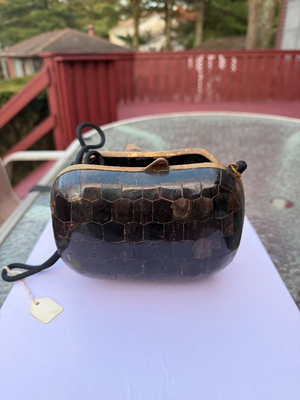 Vintage Ilas Tortoiseshell Mosaic Clutch – Structured Frame – Rare Boutique Find